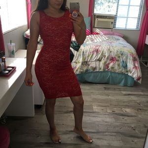 Bright red lace dress